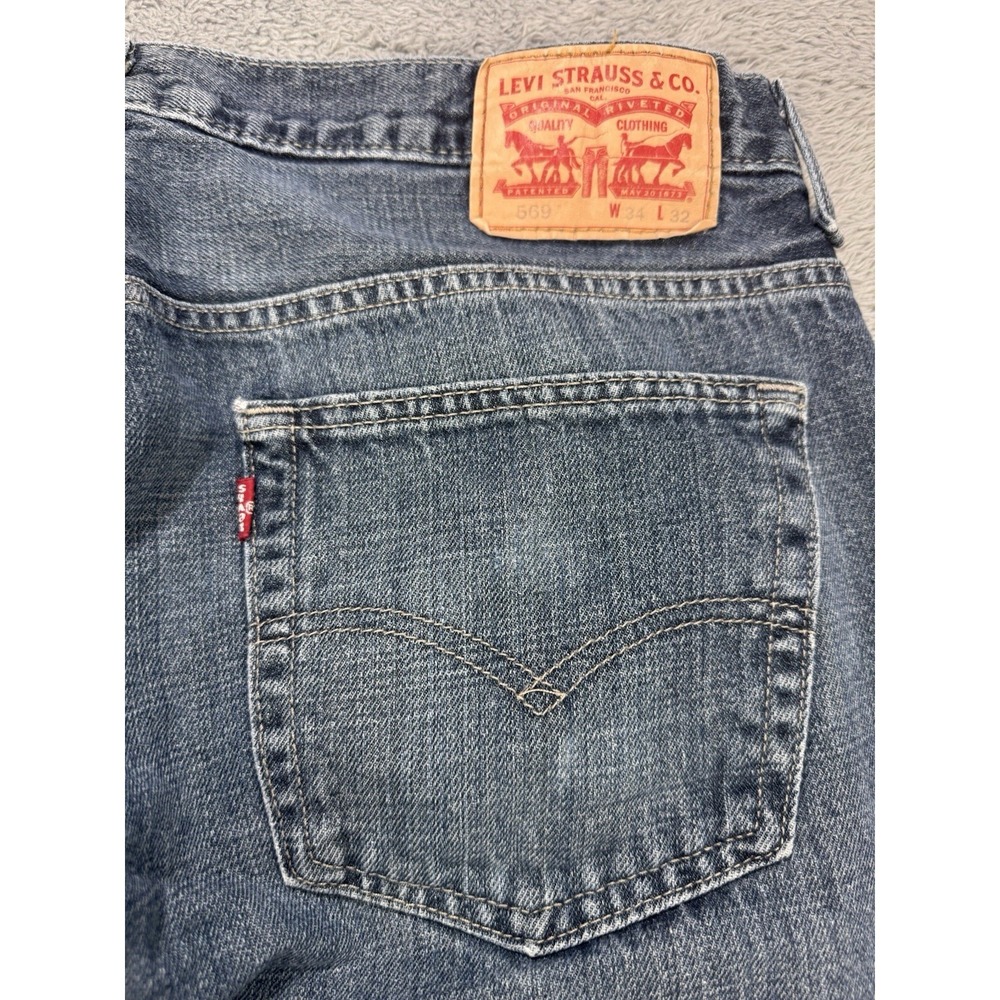 Levis 569 Jeans Men 34x32 Blue Loose Baggy Straight Whisker Distress Denim Y2K - Picture 2 of 10